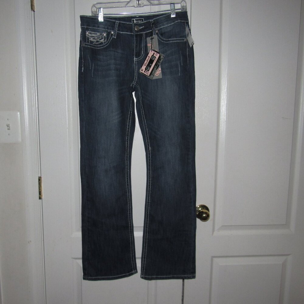 NWT Soundgirl Dark Blue Bootcut Jeans w/ Embroidered Stud Pockets Size 11